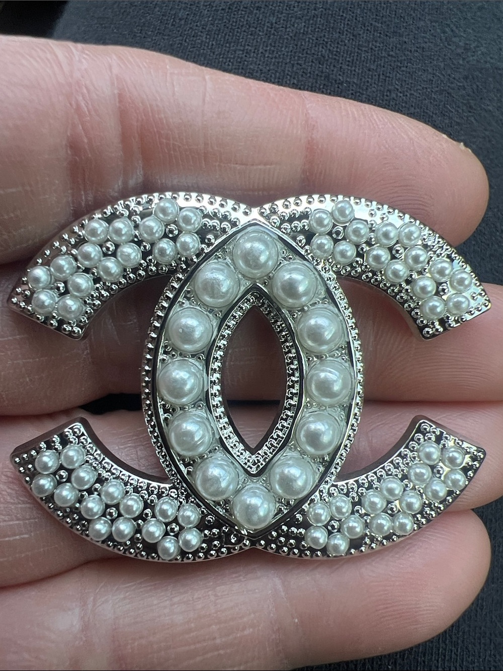 Chanel-Inspired Pearl Embellished Silver-Tone Brooch
